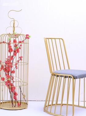 中式鸟笼架子铁装饰鸟笼子落地式艺花架婚庆装窗饰粗橱摆件摄影道