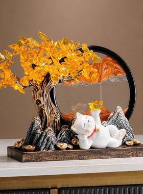 发财树进宝摆件猫画流沙办公室乔迁开业大F98S68S6礼吉礼物品