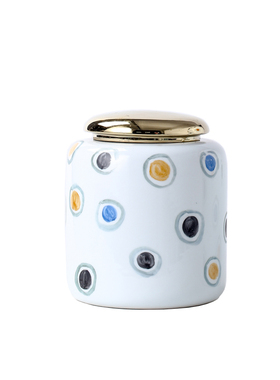 现代简约家居彩绘白色陶r瓷储物罐新中式样板房客厅博古架饰品摆