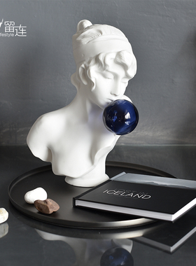 橙色吹泡泡女孩雕像北欧现代客y厅艺术人物雕塑摆件橱窗家居装饰