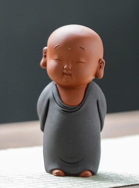 陶瓷人物小和尚摆l件可爱小沙弥禅意家居客厅桌面书桌鱼缸造景饰