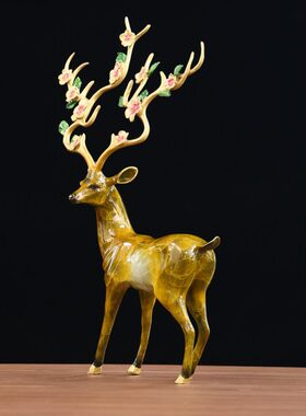 梅花鹿纯黄铜摆件电视柜玄关酒柜家居装饰品办公室开业送礼工艺品