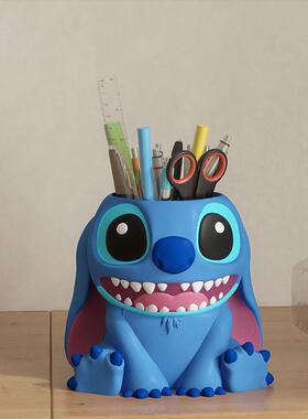 创意可爱史迪仔笔筒收纳盒儿童女孩男孩办公室桌面大容量装饰摆件
