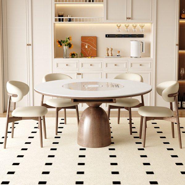 北欧实木岩板多功能餐桌带电磁炉现代简约家用可伸缩带暖菜餐桌椅,淘宝优惠券,粉丝福利购,淘宝优惠卷