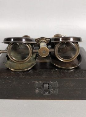 纯铜望远镜老式西洋双筒伸缩望远镜复古回流木盒装望远镜古玩收藏