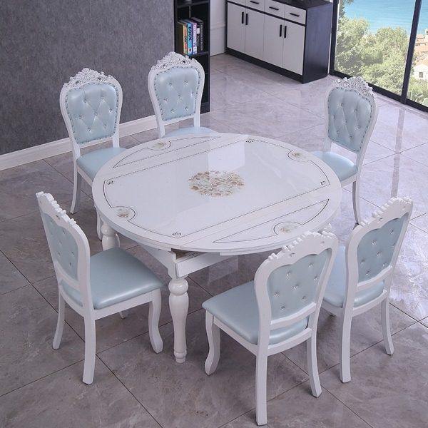 餐桌椅组合简约现代小户型可伸缩折叠家用全实木电磁炉圆形饭桌子,淘宝优惠券,粉丝福利购,淘宝优惠卷