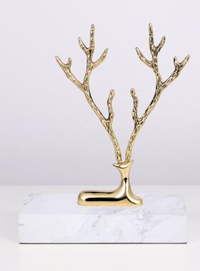 铜鹿摆件大理石底座简约现代客厅电视柜酒柜办公室工艺品摆设轻奢
