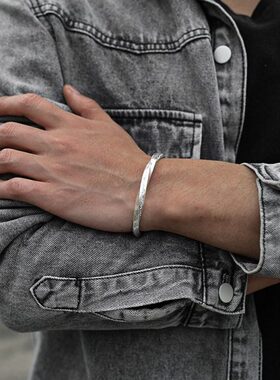 c维京战镯男士手镯手工莫比乌斯手镯环唐草纹开口男潮复古银手镯