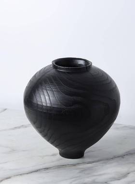 复侘寂古木纹圆肚花无瓶花器树脂摆视件餐桌茶几电柜床头书房柜饰