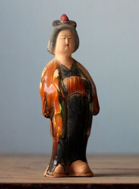 陶瓷仕女摆件仿古唐三彩胖妮中式复古家居装饰艺术品Y老货老物件