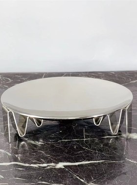 现代简约欧式不锈钢银色圆形果盘C托盘摆件样板房售楼处软装饰品