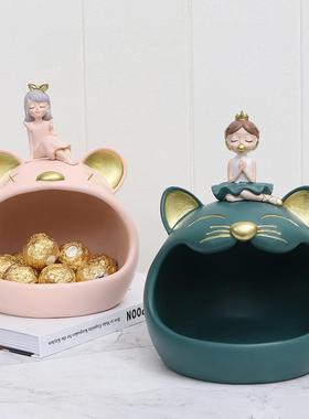 欧式卡通入户玄关钥匙杂物收纳摆件创意家居桌面置物盒树脂工艺品