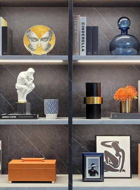 样板间简约客厅现代家居软装饰品仿真花相架玻璃摆件组合ZH2640