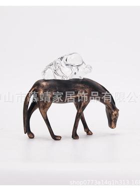 新中式现代马背透明水晶树脂动物摆件客厅茶几书柜博古架饰品摆件