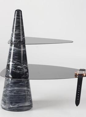 现代轻奢样板房家居双层装饰托盘创意果盘摆件桌面茶几收纳摆设品