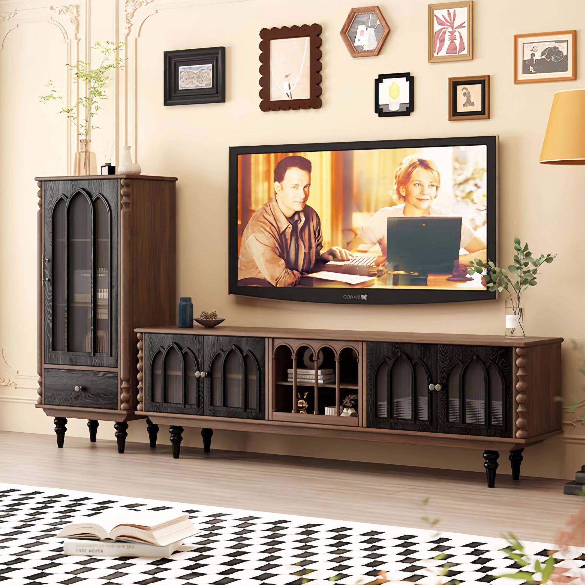 法式复古电视柜茶几组合客厅家具实木地柜中古风储物收纳边柜家用,淘宝优惠券,粉丝福利购,淘宝优惠卷