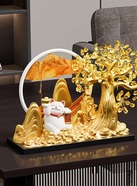 装饰店铺招财客厅画开业新款乔迁猫树流沙送O礼摆件新礼物中式发