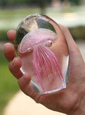 水晶球琉璃发光水母摆件手工艺品海洋G动物鱼缸造景生日礼物送女