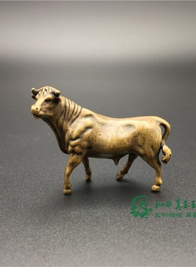 包浆纯铜牛摆件一对小号实心黄铜茶玩茶宠可O爱小动物摆设招财老