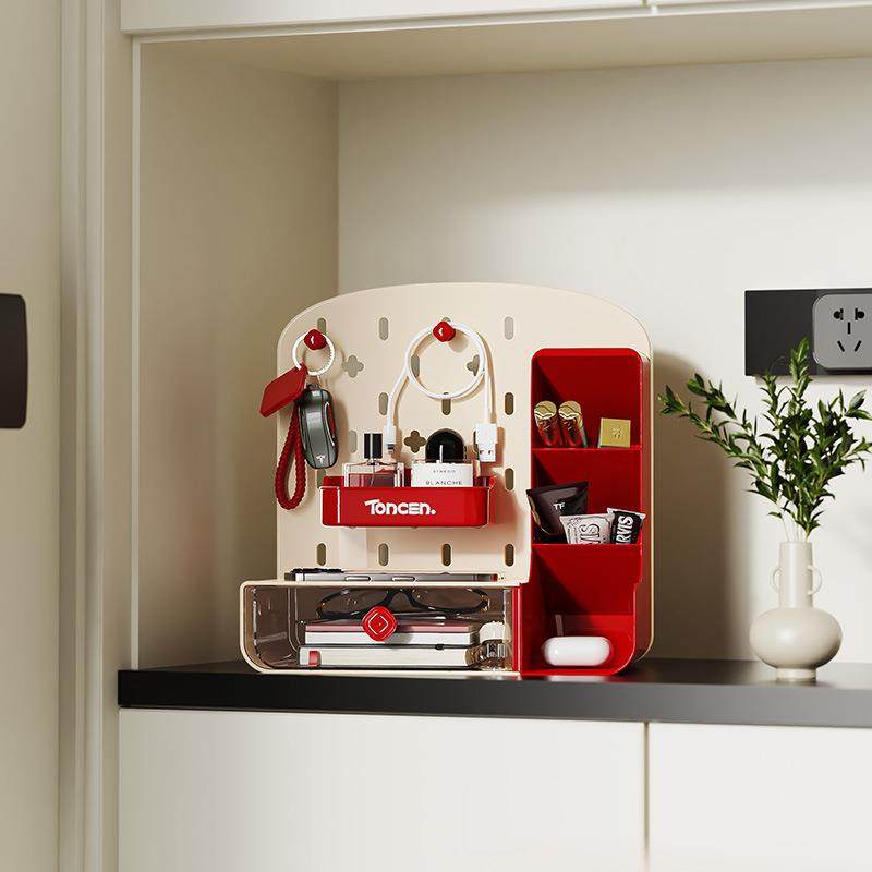 桌面洞洞板置物架抽屉式学生书桌文具办公室工位笔筒整理架收纳盒,淘宝优惠券,粉丝福利购,淘宝优惠卷