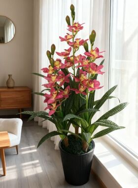 仿真花假花三杆蕙兰家居装饰仿真绿植客厅落地盆景室内塑料花盆栽