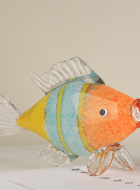 轻奢琉璃热带鱼动物摆件招财客厅样板房玄关N桌面装饰年年有余送