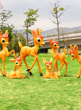 户外卡通梅花鹿雕塑幼儿园楼盘y社区公园庭院草坪景观动物装饰摆