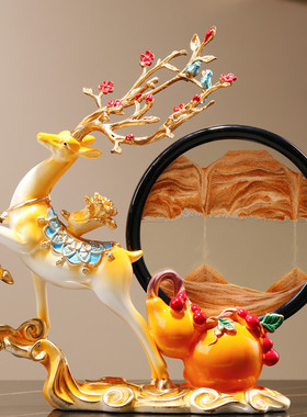 招财鹿创意葫芦流k沙画摆件轻奢高档客厅玄关装饰品新家乔迁礼物