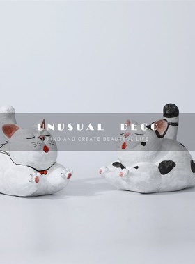 轻奢卡通创意白色陶瓷o小猫摆件装饰品样板间售楼处儿童房客厅饰
