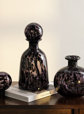 高级感中古风豹纹玻璃艺术花瓶摆B件别墅酒店客厅开放格壁龛装饰