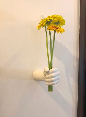墙壁艺术装置个性墙面握手花瓶摆件创意壁挂插花器店门Y头装饰雕