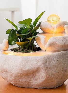 假山流水加湿净化盆景桌面喷泉店铺居家办K公桌转运球流金聚宝水