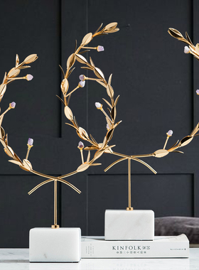 轻奢摆件现代金属花环工艺品客厅B玄关酒柜样板房新中式家居装饰