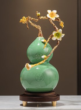 珐琅彩迎客松福禄葫芦摆件招财高档客厅酒柜装P饰开业乔迁新居礼