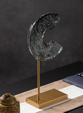 Rzone 新中式透明p水墨弯月龙摆件中古茶室禅意样板间软装饰品摆