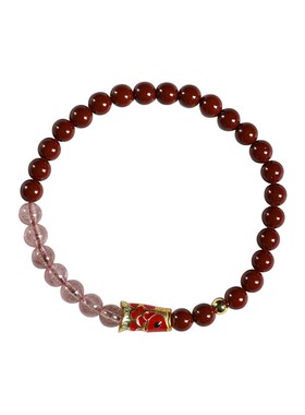 好运锦鲤手链红草莓晶粉晶朱事顺意紫金朱砂T手链上岸滴油手