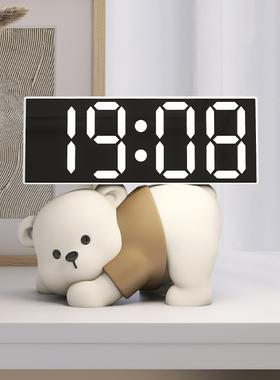 奶油风时钟摆件闹钟客厅电t视柜桌面摆放钟表台式装饰品创意电子