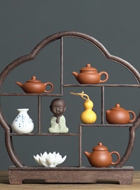 新中式茶壶博g古架软装饰品家居客厅玄关桌面办公室柜子实木小摆