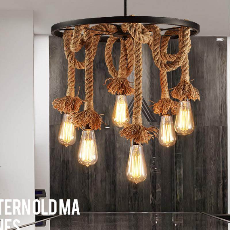 工业风复古麻绳吊灯卧灯客厅餐厅简约代现车轮艺个性室创术意麻绳,淘宝优惠券,粉丝福利购,淘宝优惠卷