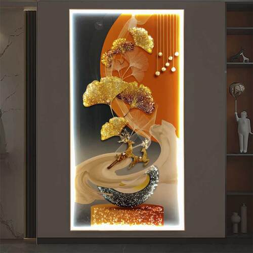 代灯光代烤瓷镶钻装饰画MY-09060玄关过道现简现约轻奢家居挂画画 - 图1