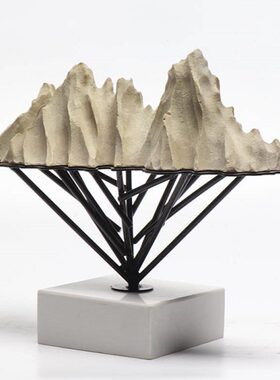 现代新中式禅意艺术摆件假山铁艺金属客厅枯山水样板房软装饰品