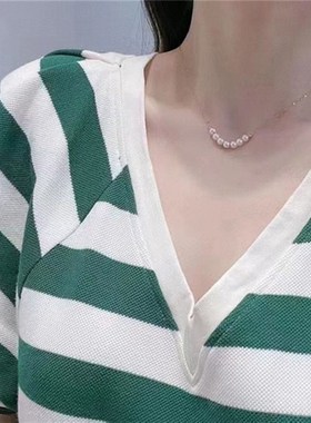 天然淡水珍珠搭配18Ku金链子微笑款锁骨链项链女款珍珠饰品