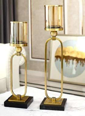 大理石创意黑白圆柱金属烛台摆件现代简约客厅主卧室软装样板房