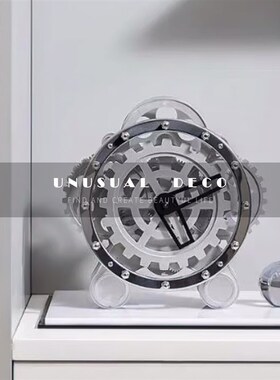 现代简约轻奢g银色机械时钟摆件书房书架客厅售楼部样板房桌面饰