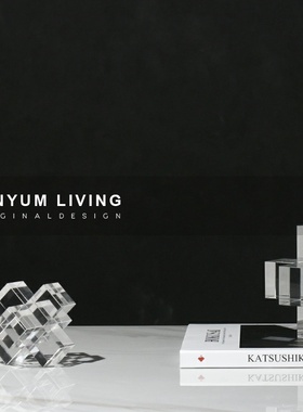 现代轻奢透明水晶十字软装饰品家B居书房书镇摆件售楼处样板房摆