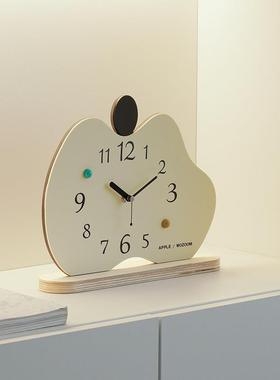 wozoom奶油风置物架入户玄关时钟装饰摆件家居桌面钟表饰品