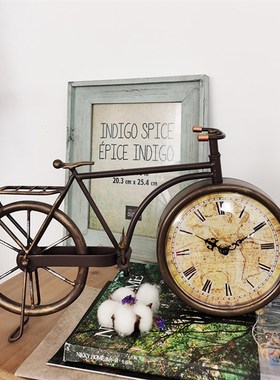 工业风loft覆古铁o艺兔耳朵座钟摆件客厅餐厅时尚休闲桌面时钟陈