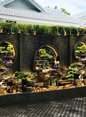 水幕墙流水屏风客厅隔断玄关户z外别墅庭院假山鱼池喷泉景观摆件