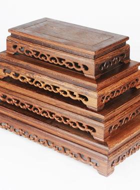 花瓶红木鸡翅木底座木质长方形客厅套四大长方香炉底座