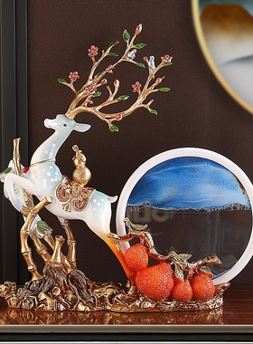 创意艺术工艺品招财鹿流沙画沙漏摆件家I居客厅玄关电视酒柜装饰